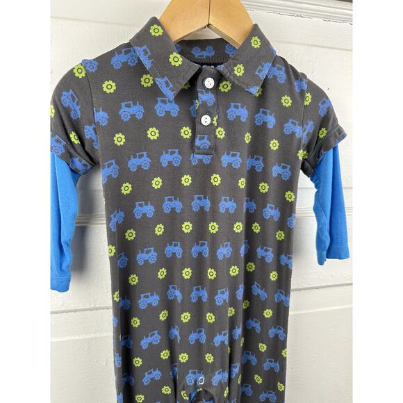 Kickee Pants Boys' Collared Tractor Romper Size 12-18 Months - Picture 2 of 4
